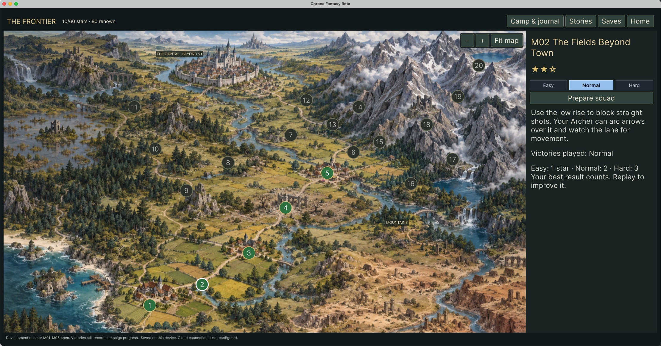 Campaign map with mission locations, difficulty selection and progress.
