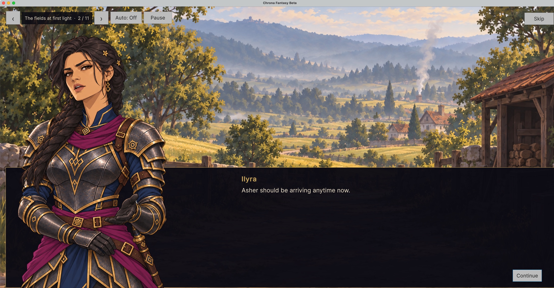 Ilyra speaks in a voiced story scene with readable dialogue and playback controls.
